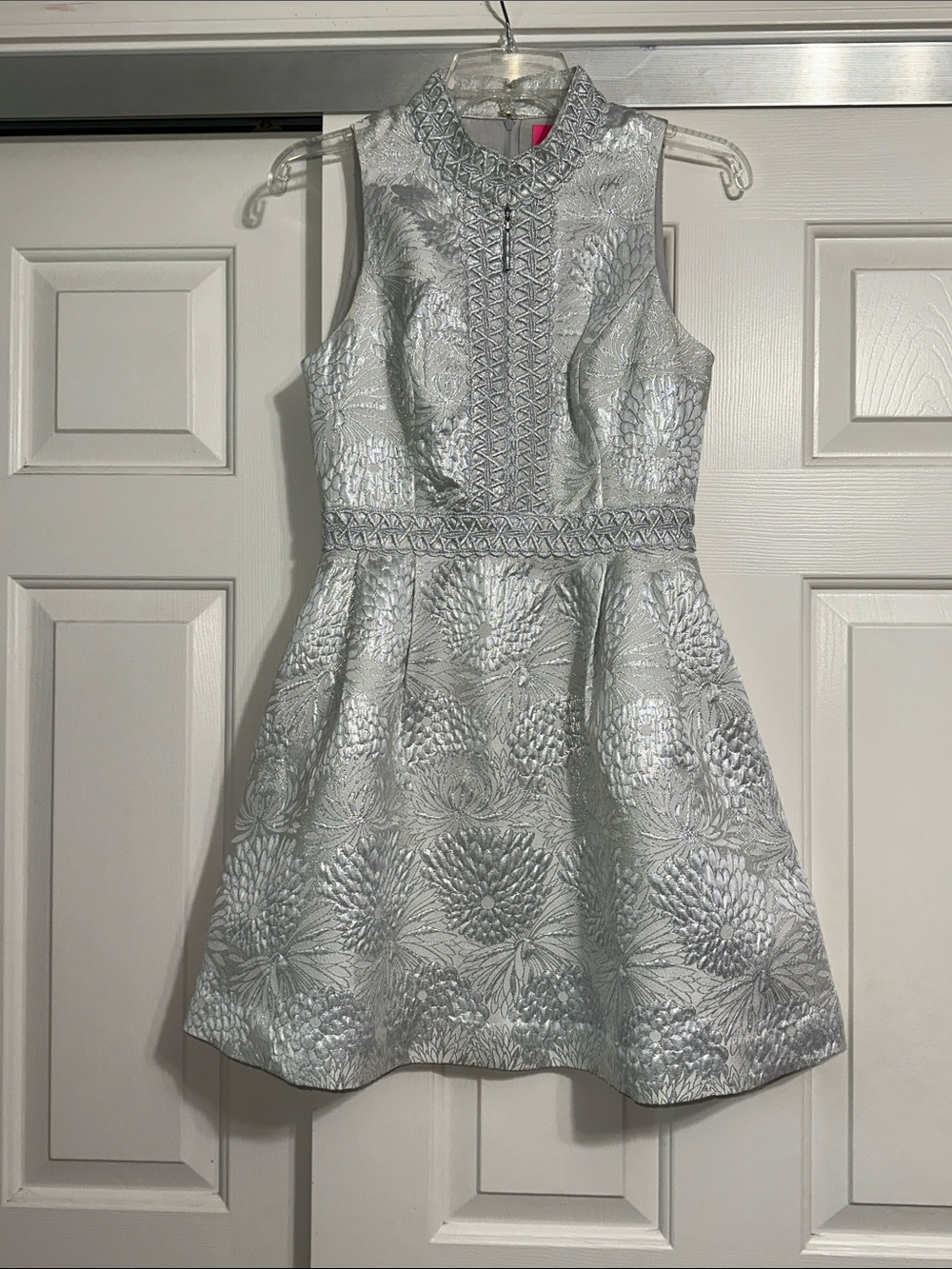 Lilly Pulitzer Franci in Seaside Grey Metallic Full Bloom Brocade Dress